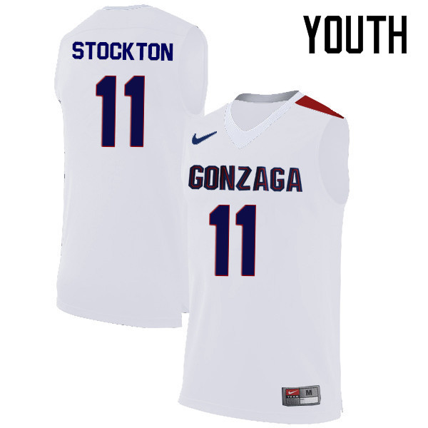 Youth #11 David Stockton Gonzaga Bulldogs College Basketball Jerseys-White - Click Image to Close